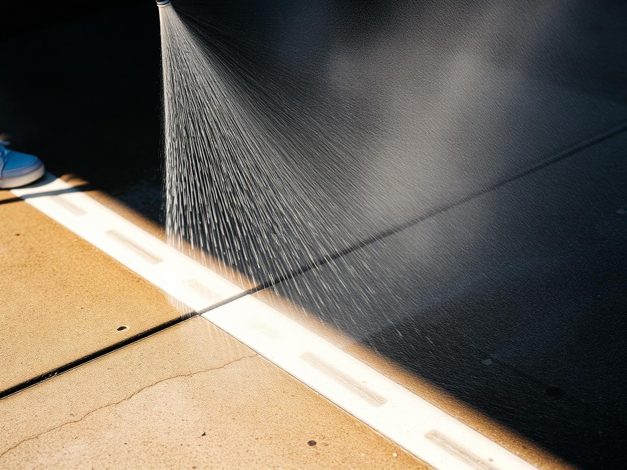 Pressure washer revealing clean concrete on a driveway